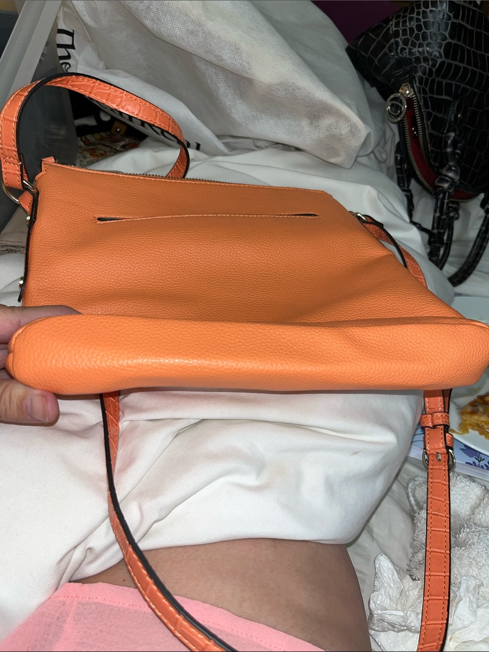 Dana Buchman Bright Orange Pebbled Leather Crossbody - Picture 12 of 12